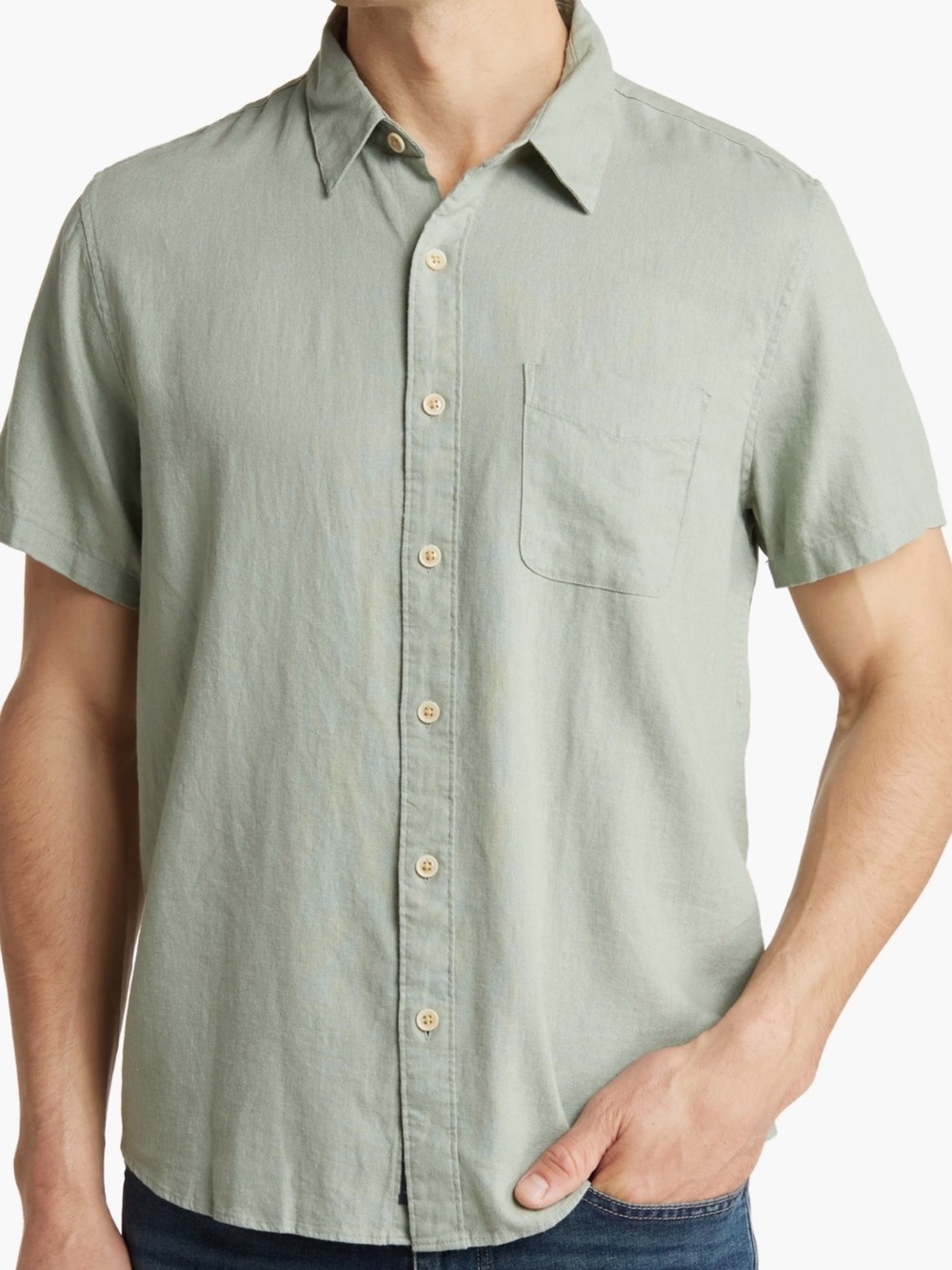 Lucky Brand San Gabriel Short-Sleeve Button-Up Shirt in Light Sage